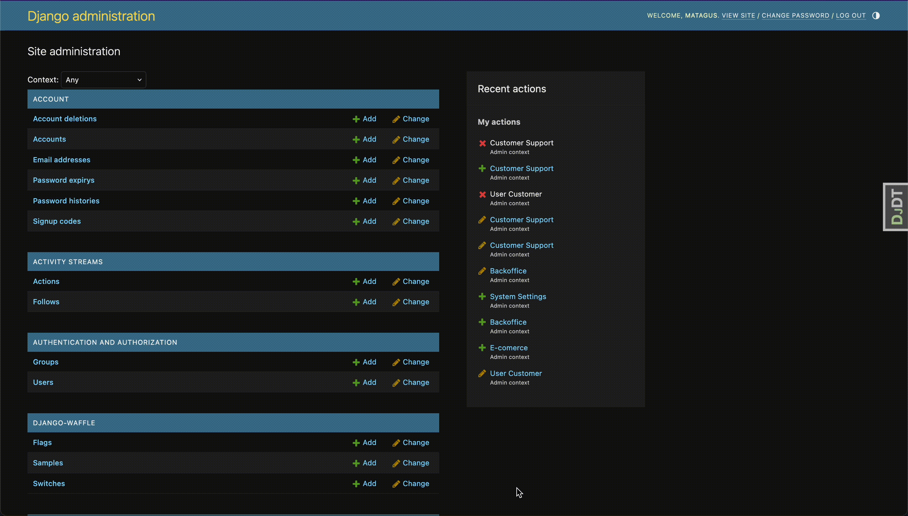 Demo: selecting a context to dsiplay only a subset of models