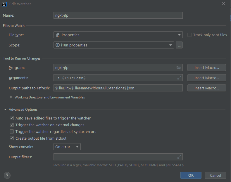 example file watcher configuration