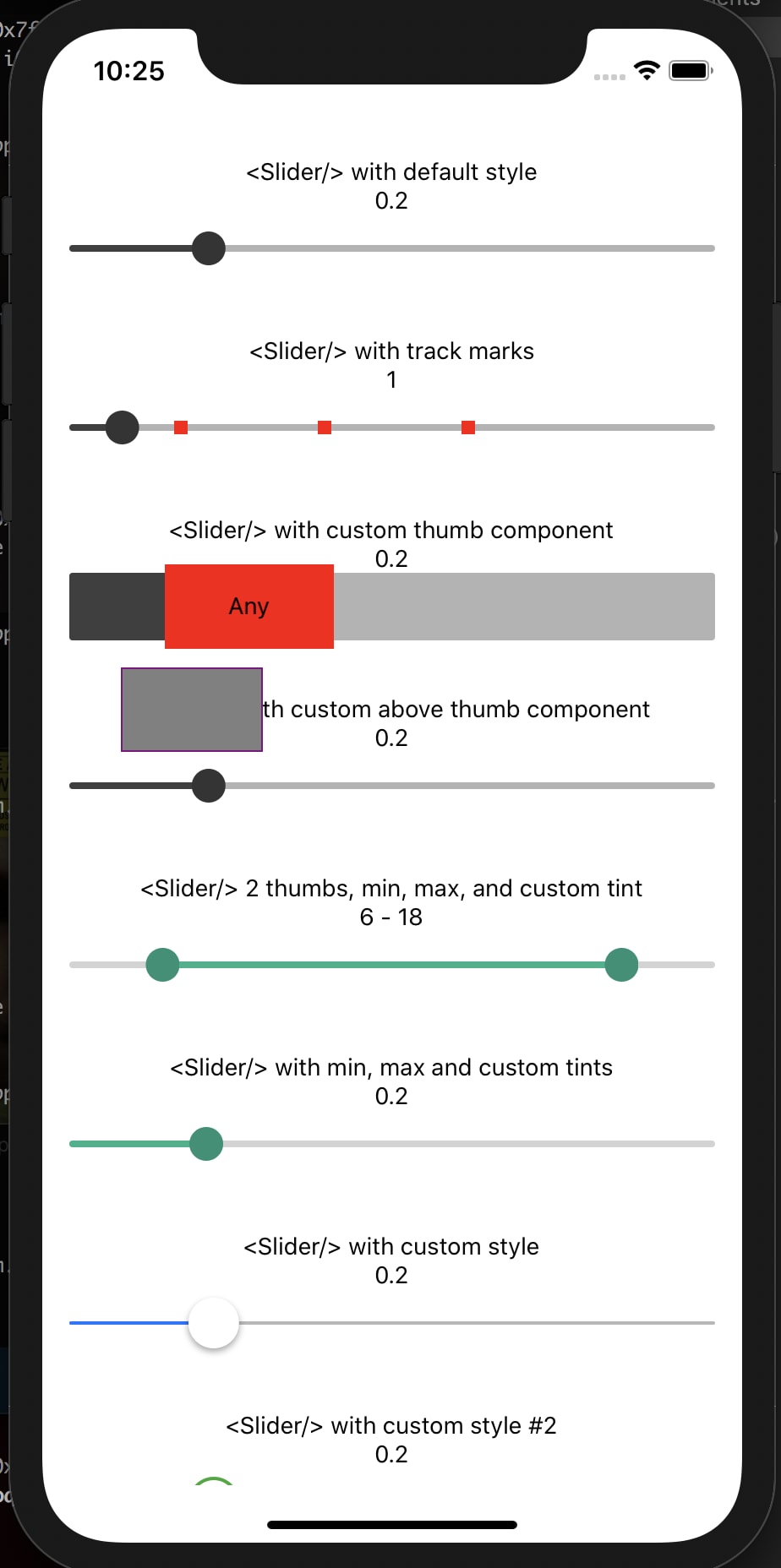 Screenshot of Slider options