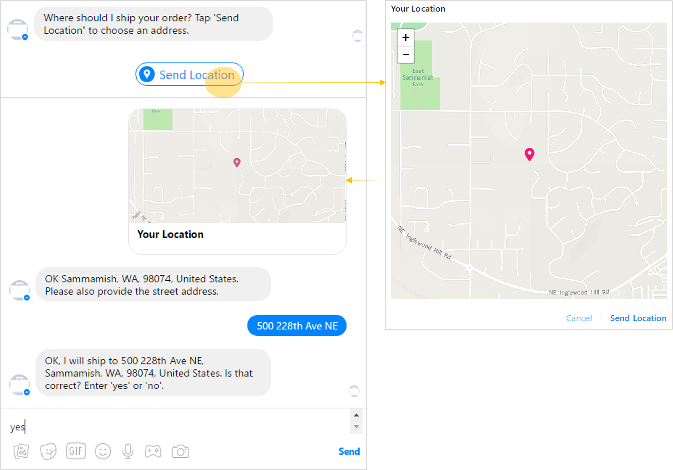 Messenger Location Dialog