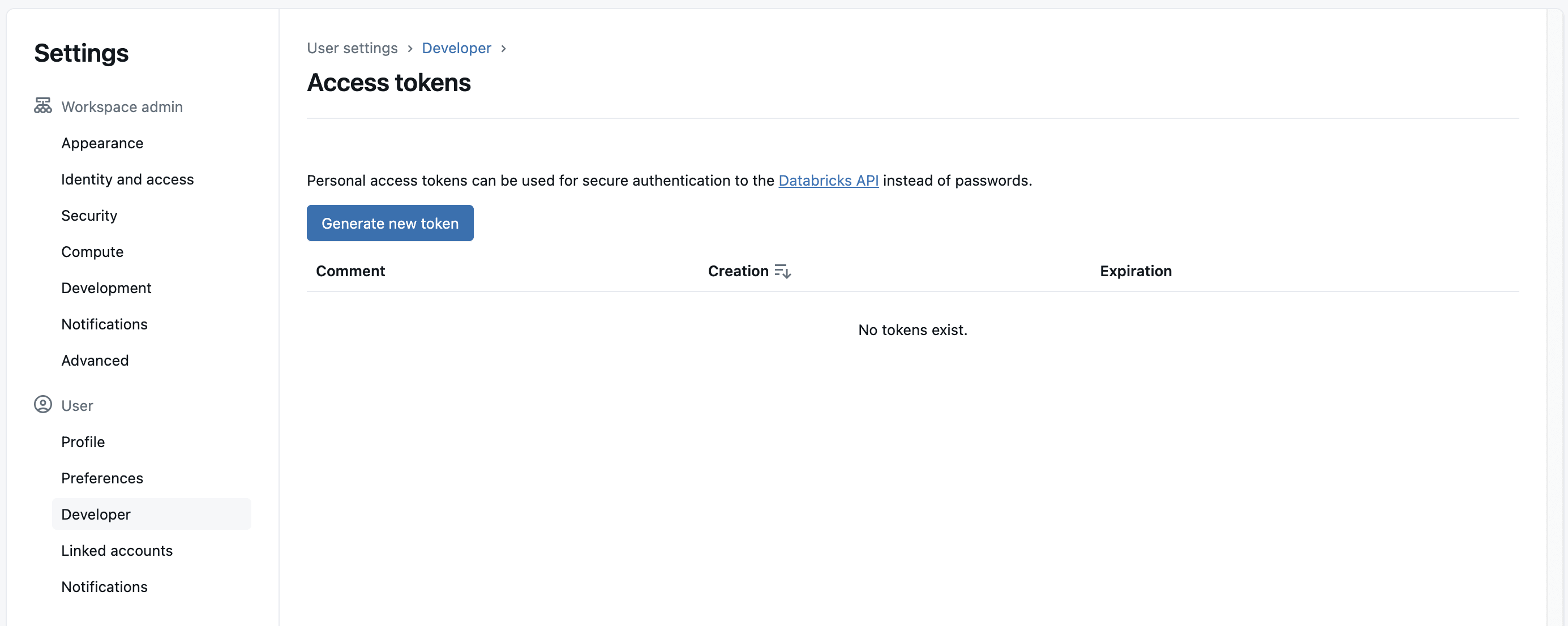 Databricks Token Generation