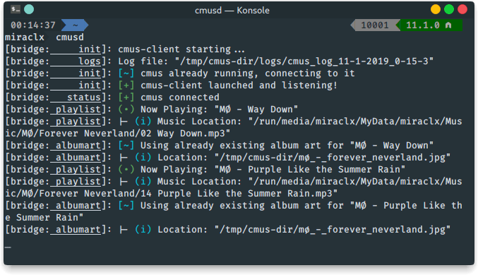 CMUS-D connected and logging