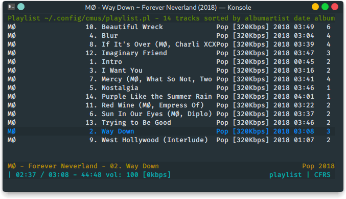 cmus in terminal, spawned from cmusd