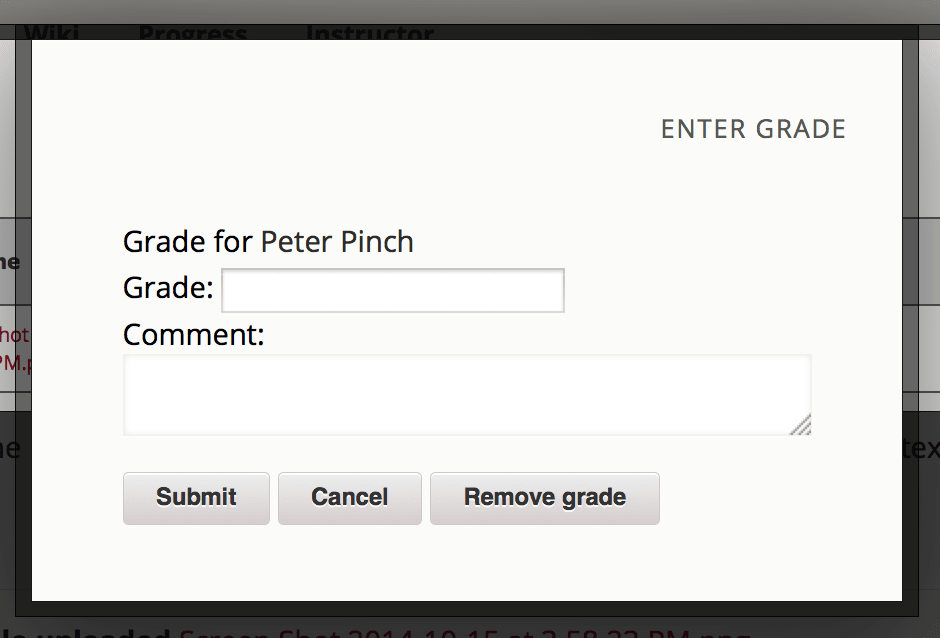 Enter grade interface