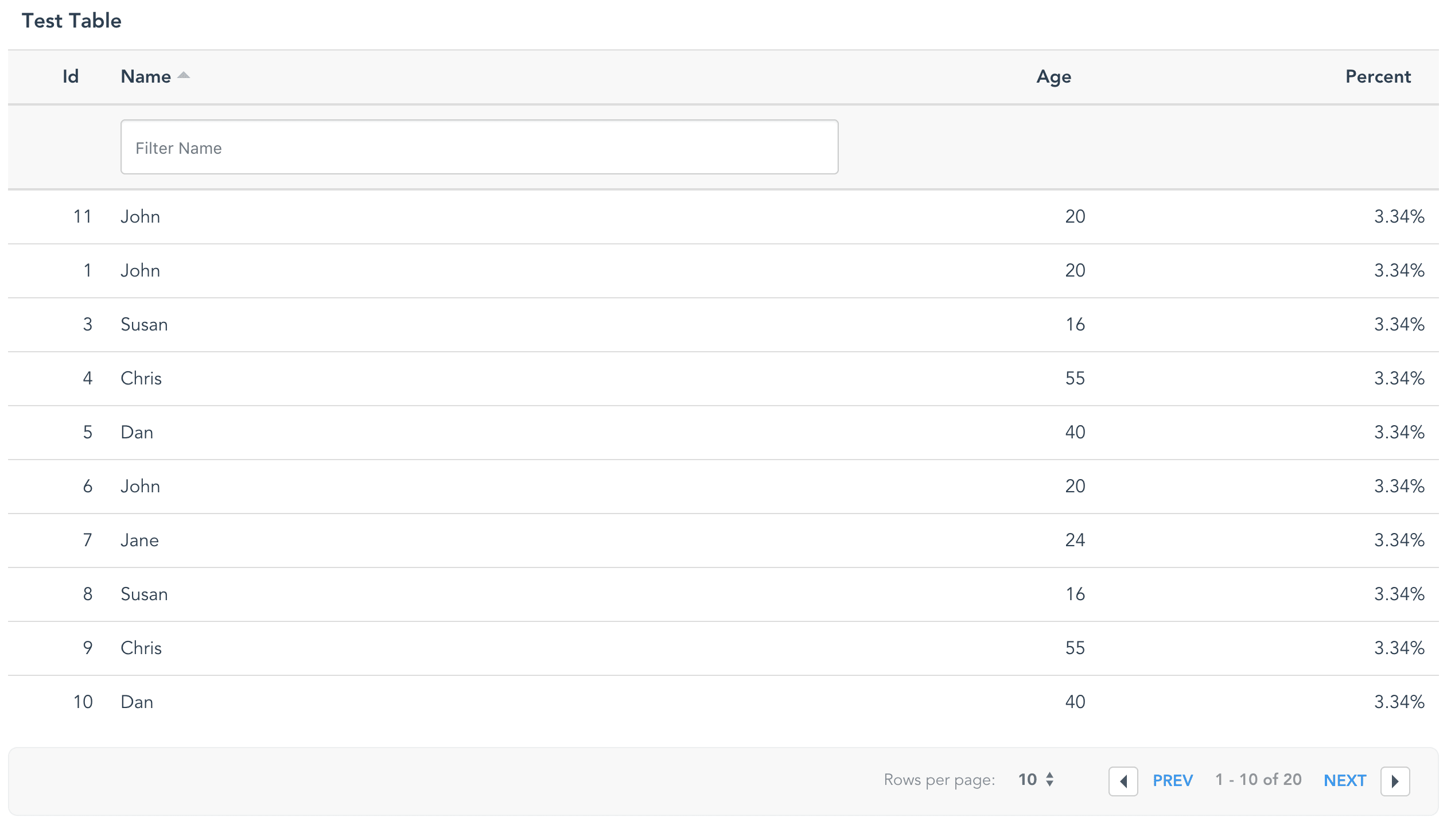 Table Screenshot