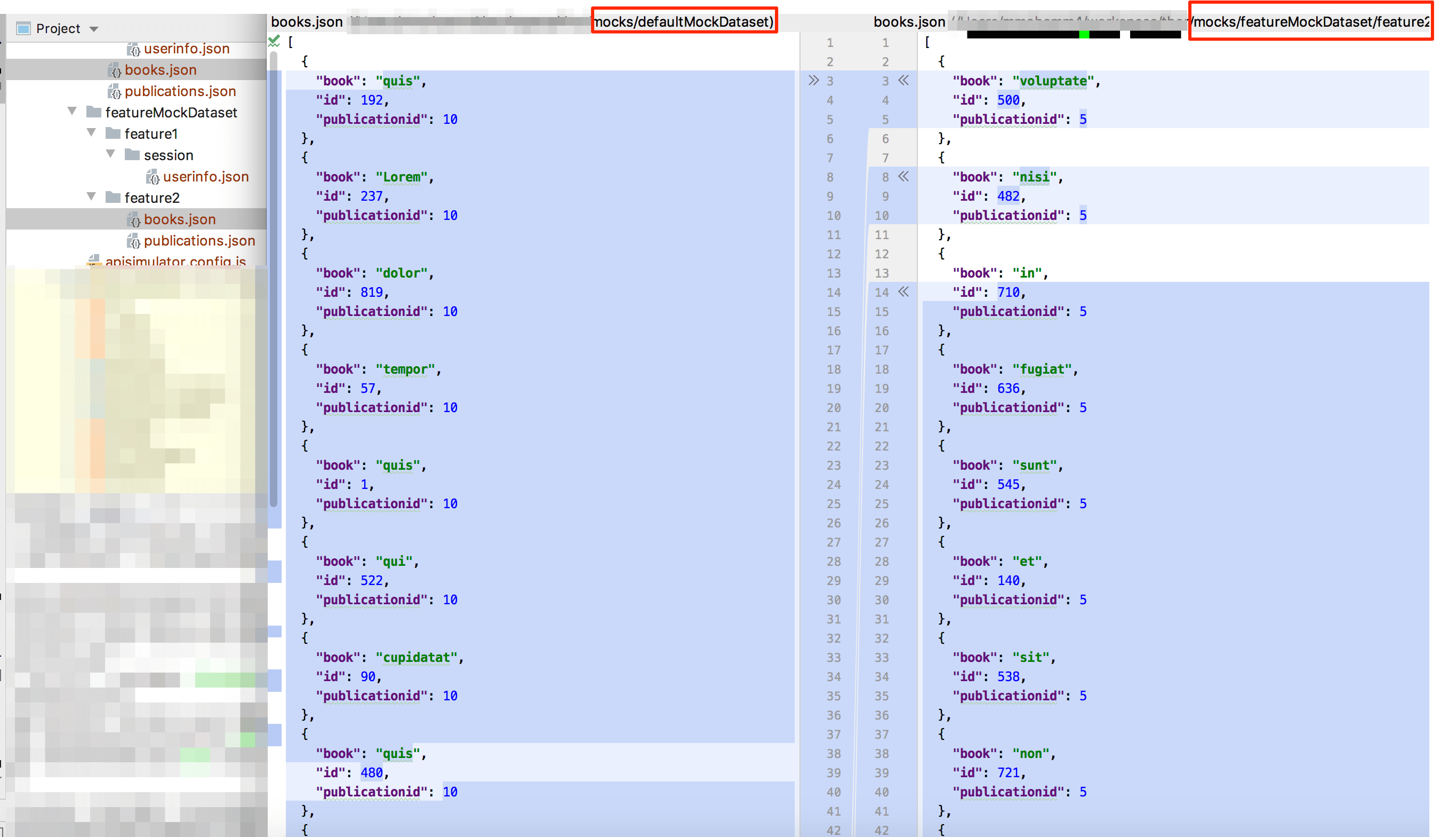 default and feature2 data for same api