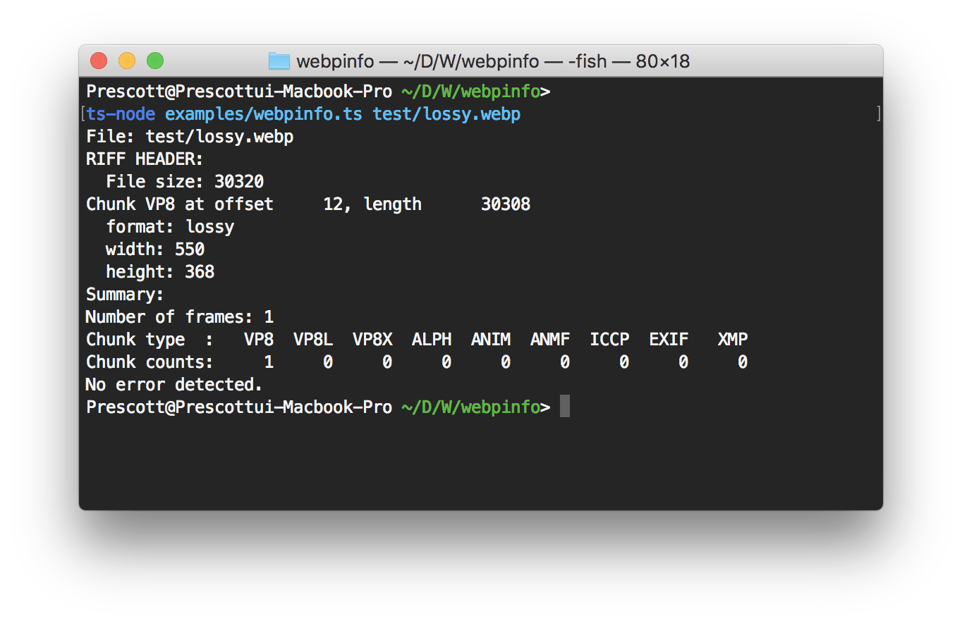 Output of node-webpinfo