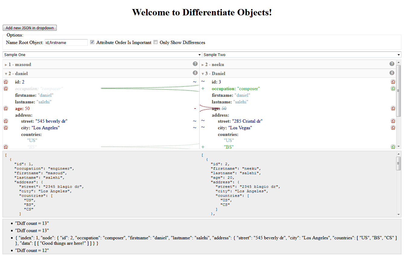 What you would see when a comparison is performed alt text