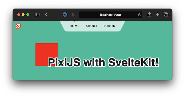 Screenshot showing SvelteKit app with PixiJS