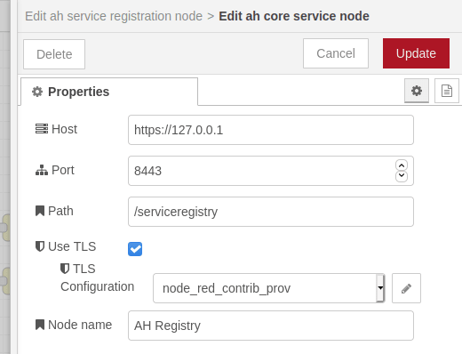 Arrowhead Core Service configuration node.