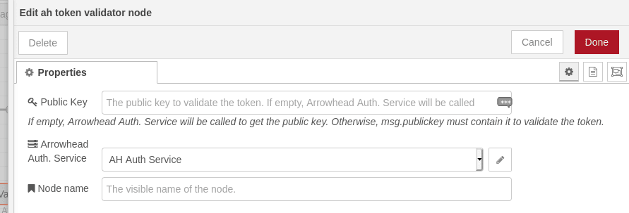 Arrowhead Token Validator node configuration.