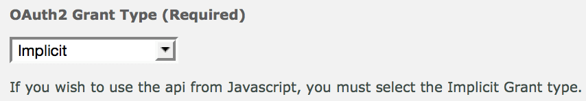 DA application's OAuth Grant Type setting