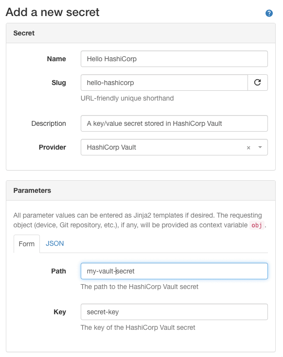 Screenshot of secret using HashiCorp Vault