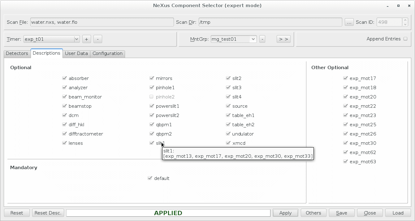 Figure 1.2: Component Selector:
Descriptions