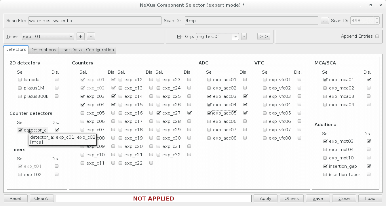 Figure 1.1: Component Selector:
Detectors