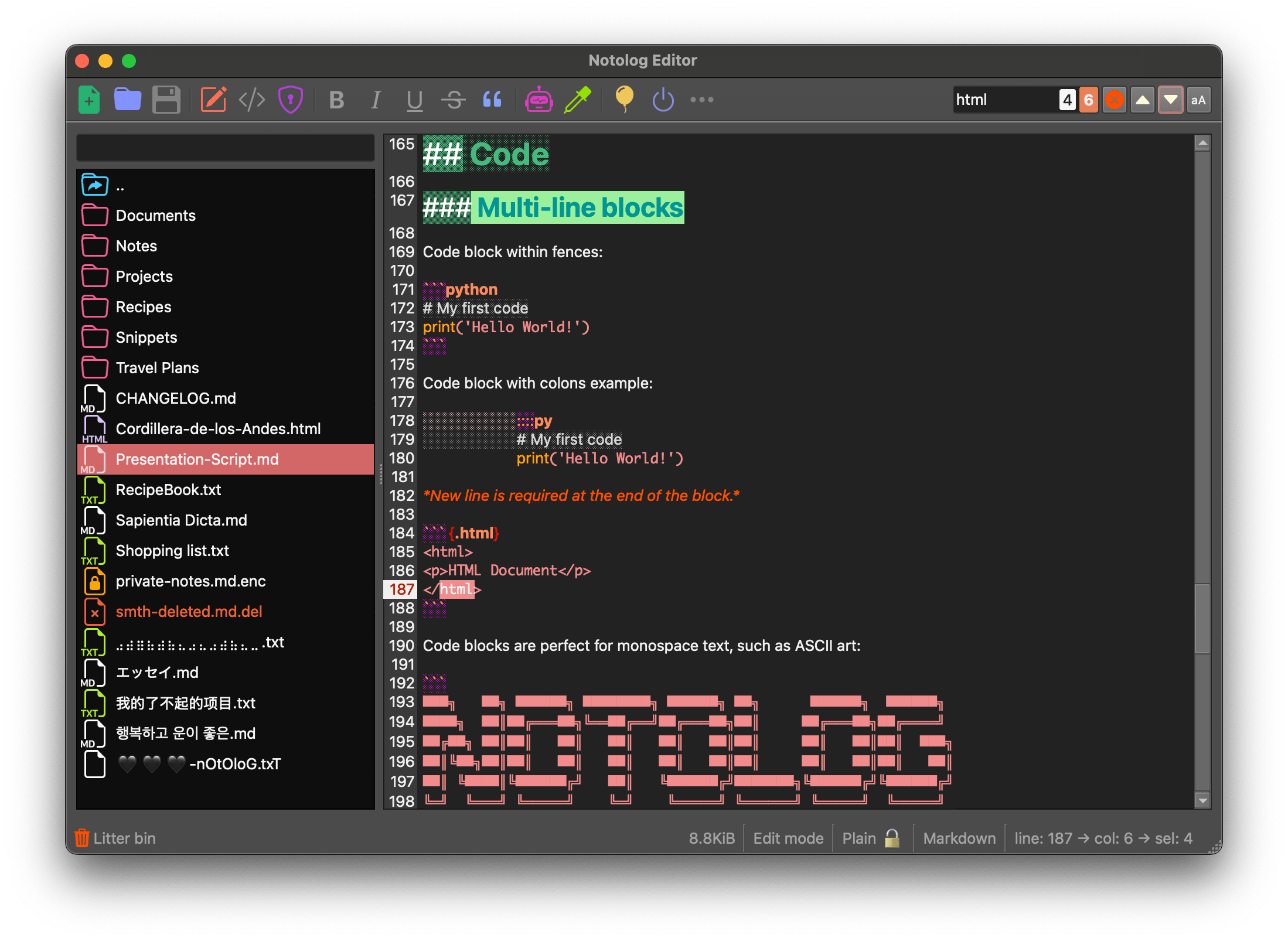 Notolog - Python Markdown Editor - UI Example