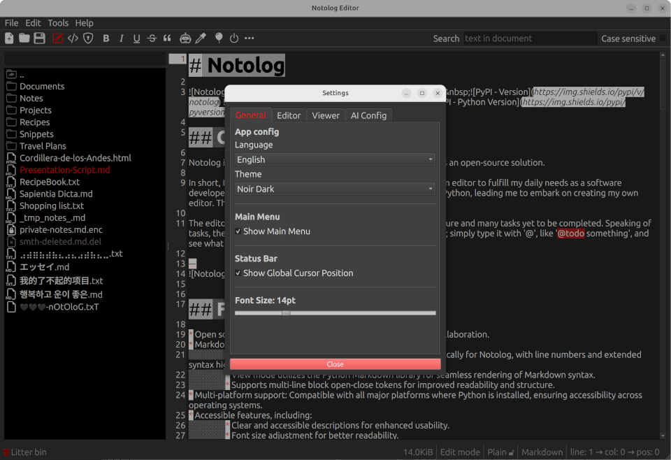 Notolog - Python Markdown Editor - UI Example
