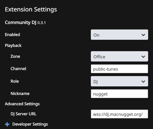 Example Configuration Screen