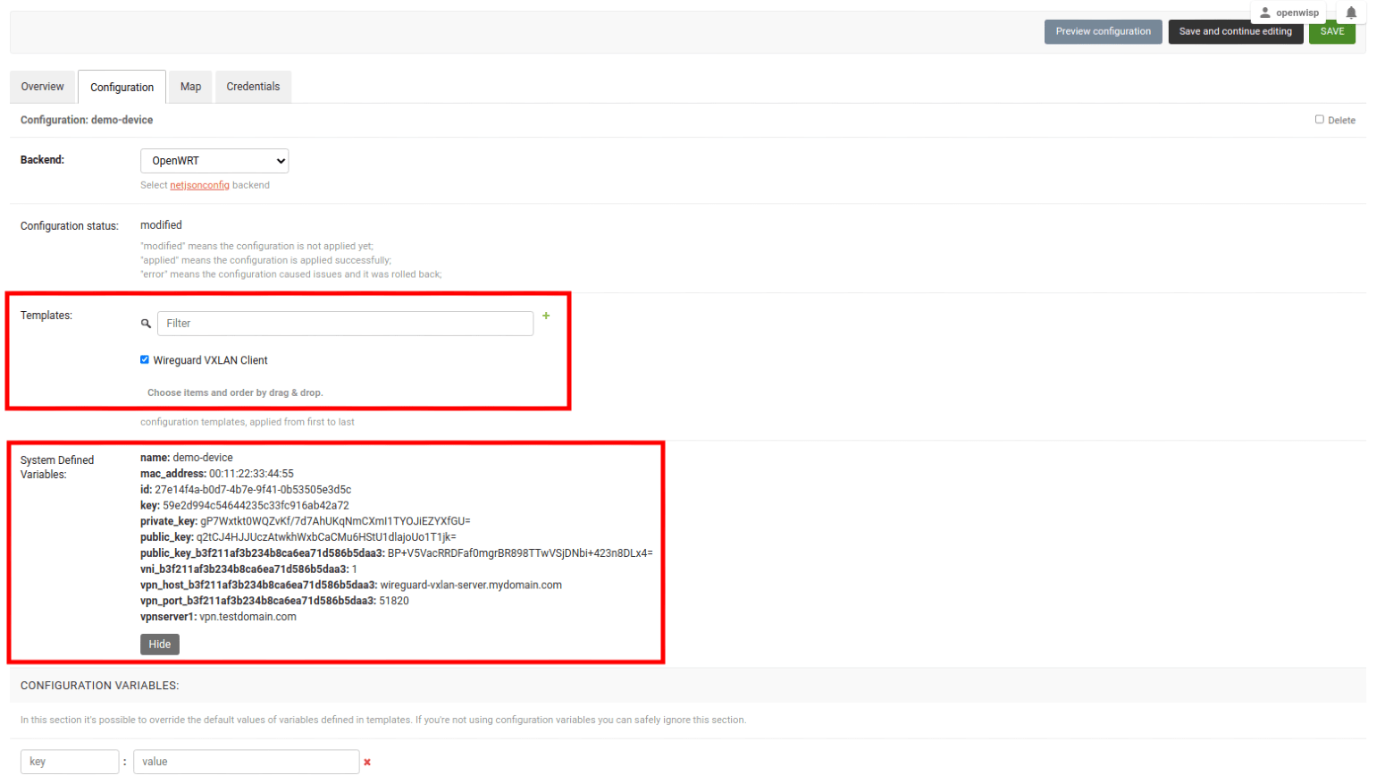 WireGuard VXLAN VPN device configuration example