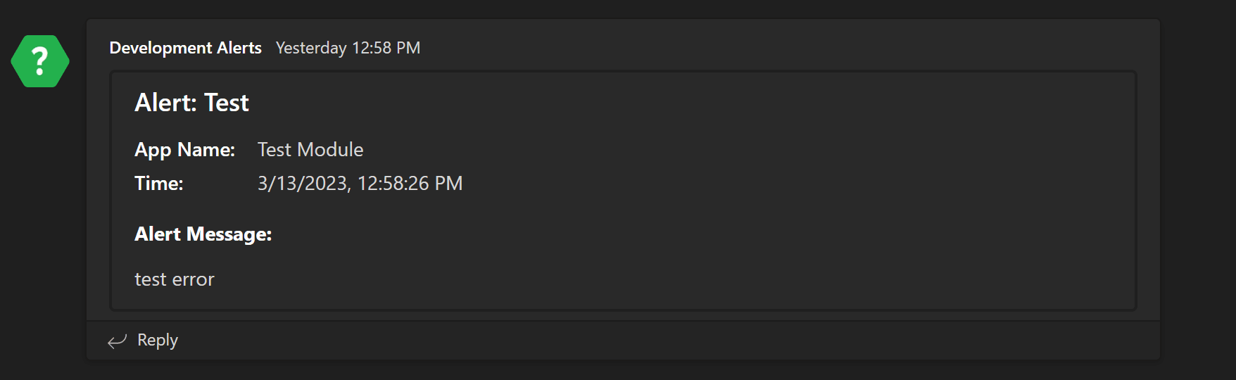 An alert being logged