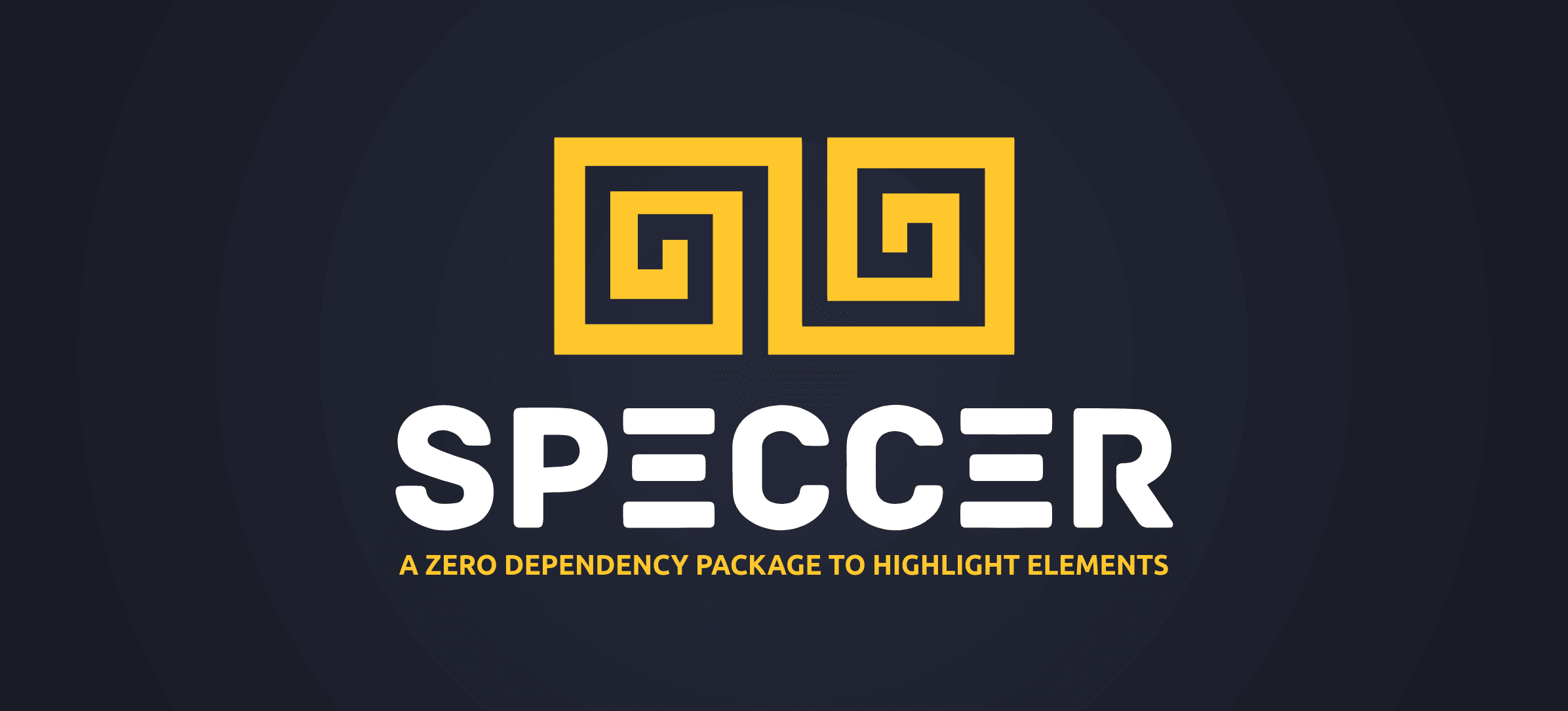 Speccer banner, with logo and slogan: A zero dependency package to annotate or highlight elements