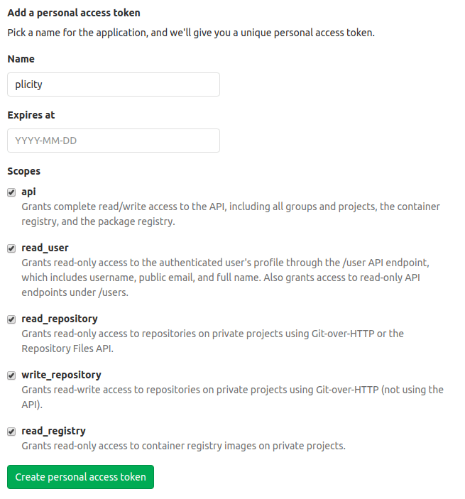 gitlab create access token