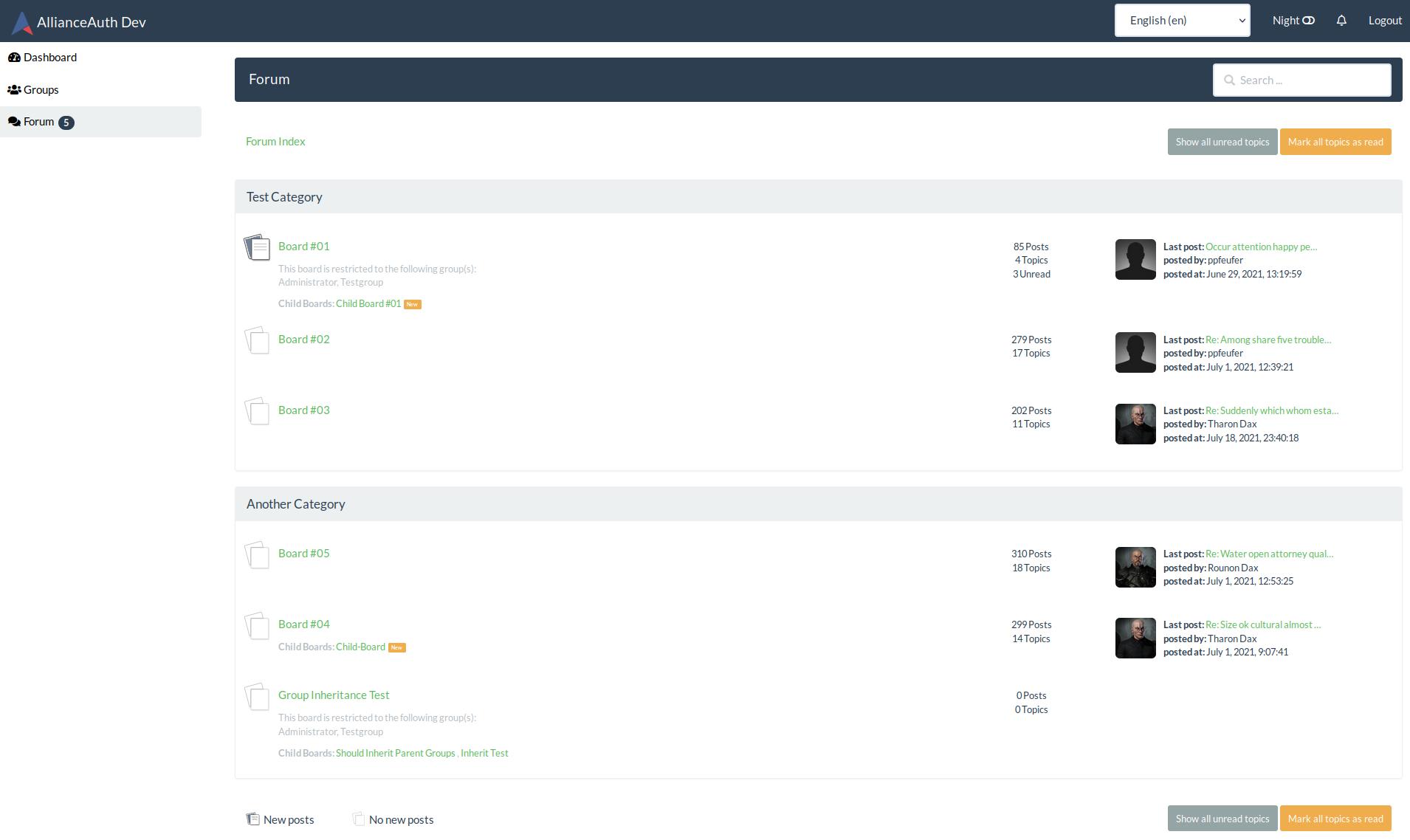 Screenshot: Forum Index