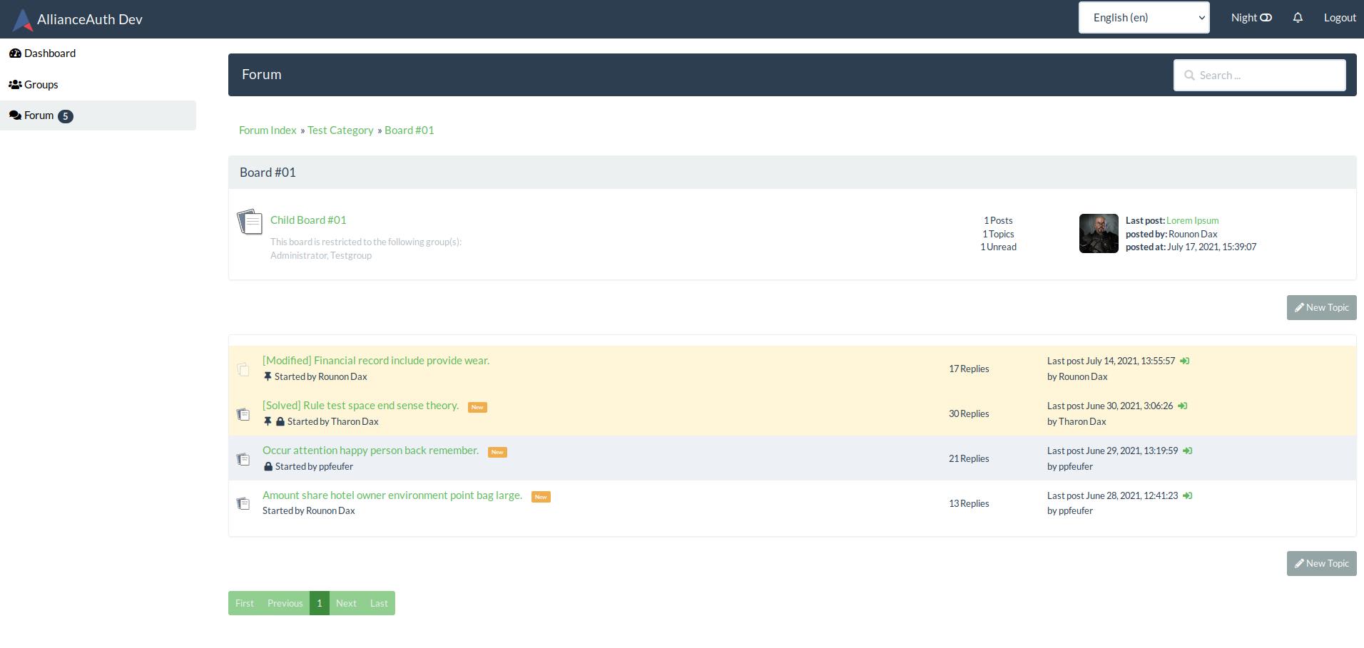 Screenshot: Topic Overview / Board Index