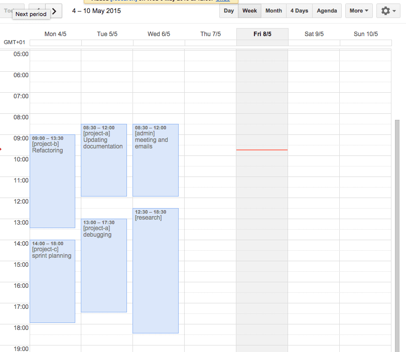 Google Calendar usage example