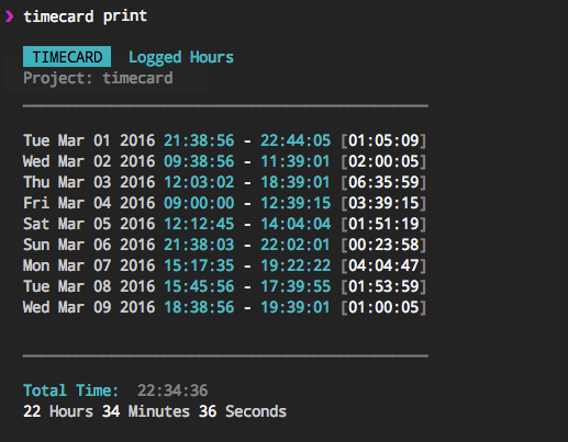 timecard print screenshot