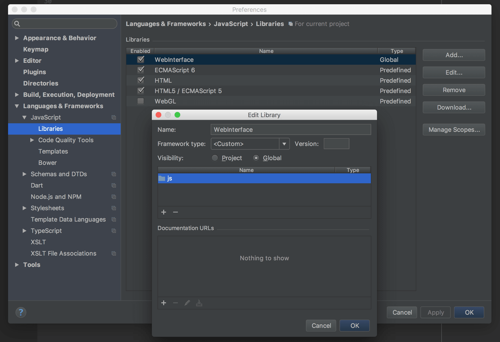 WebStorm settings