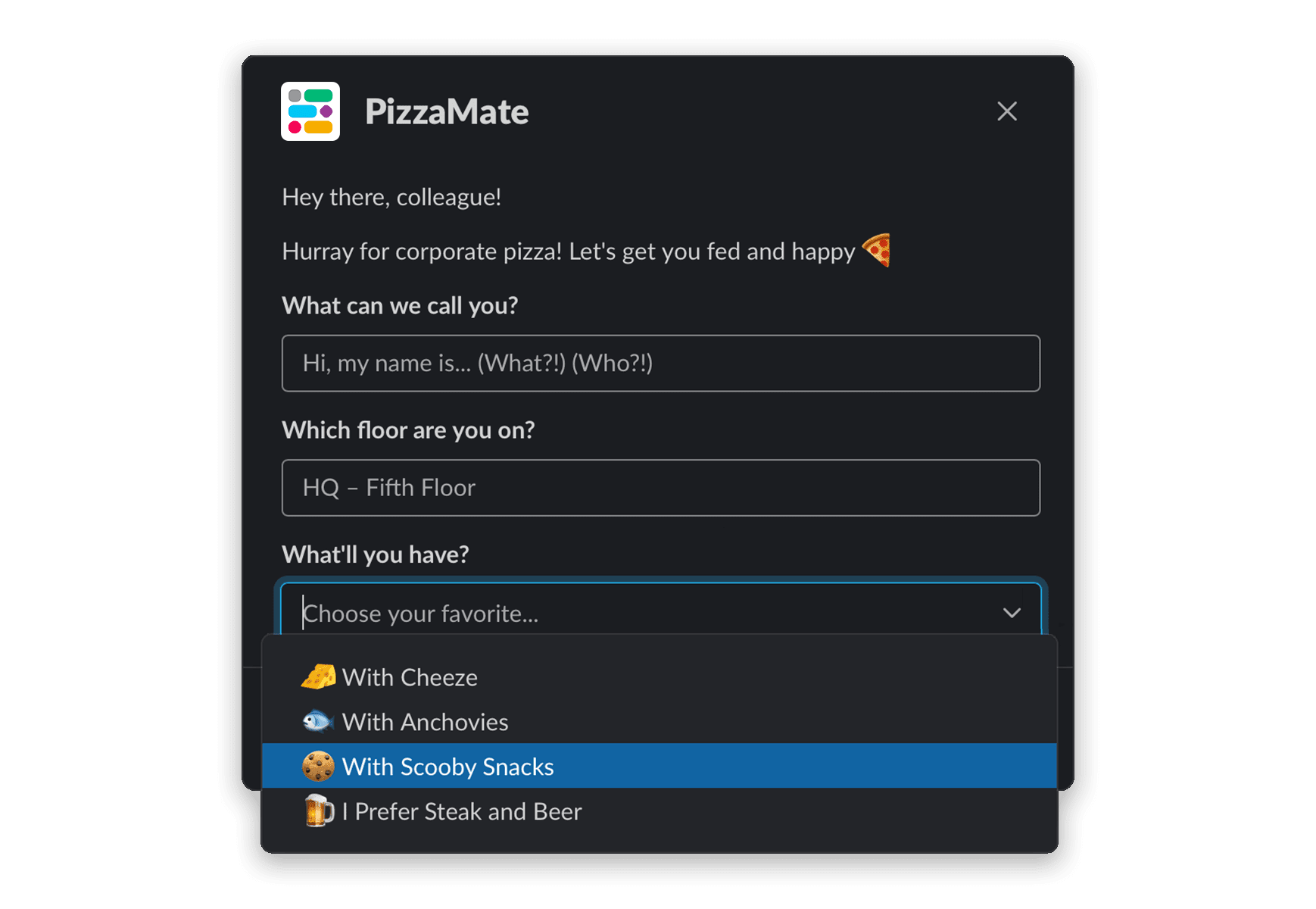 An example of using Block Builder for Modals