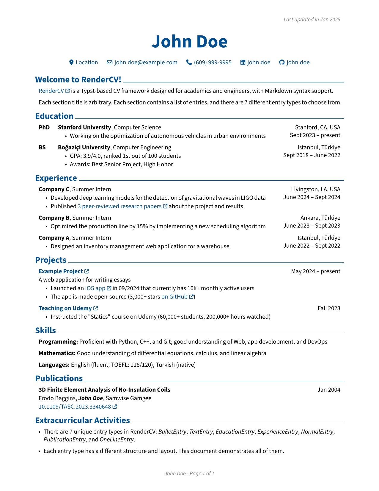 Classic Theme Example of RenderCV