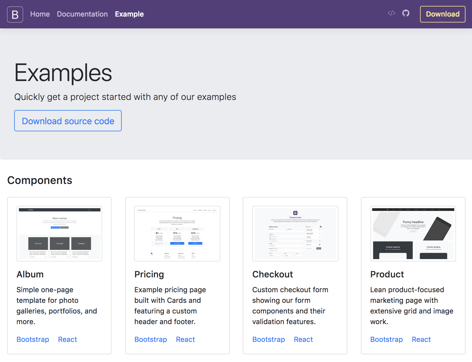 bootstrap-4-react site examples