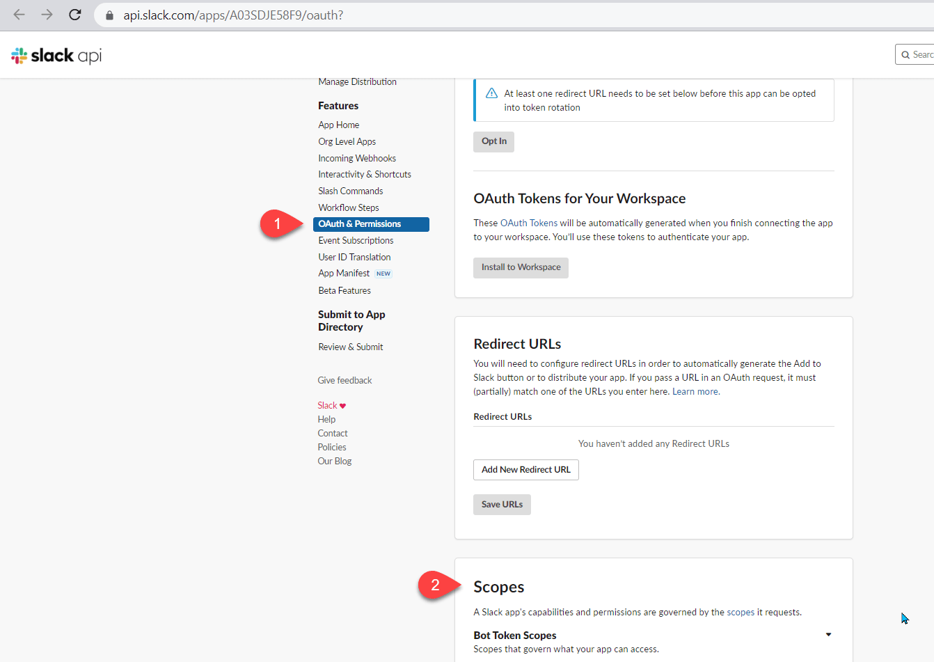 Under the Features menu select