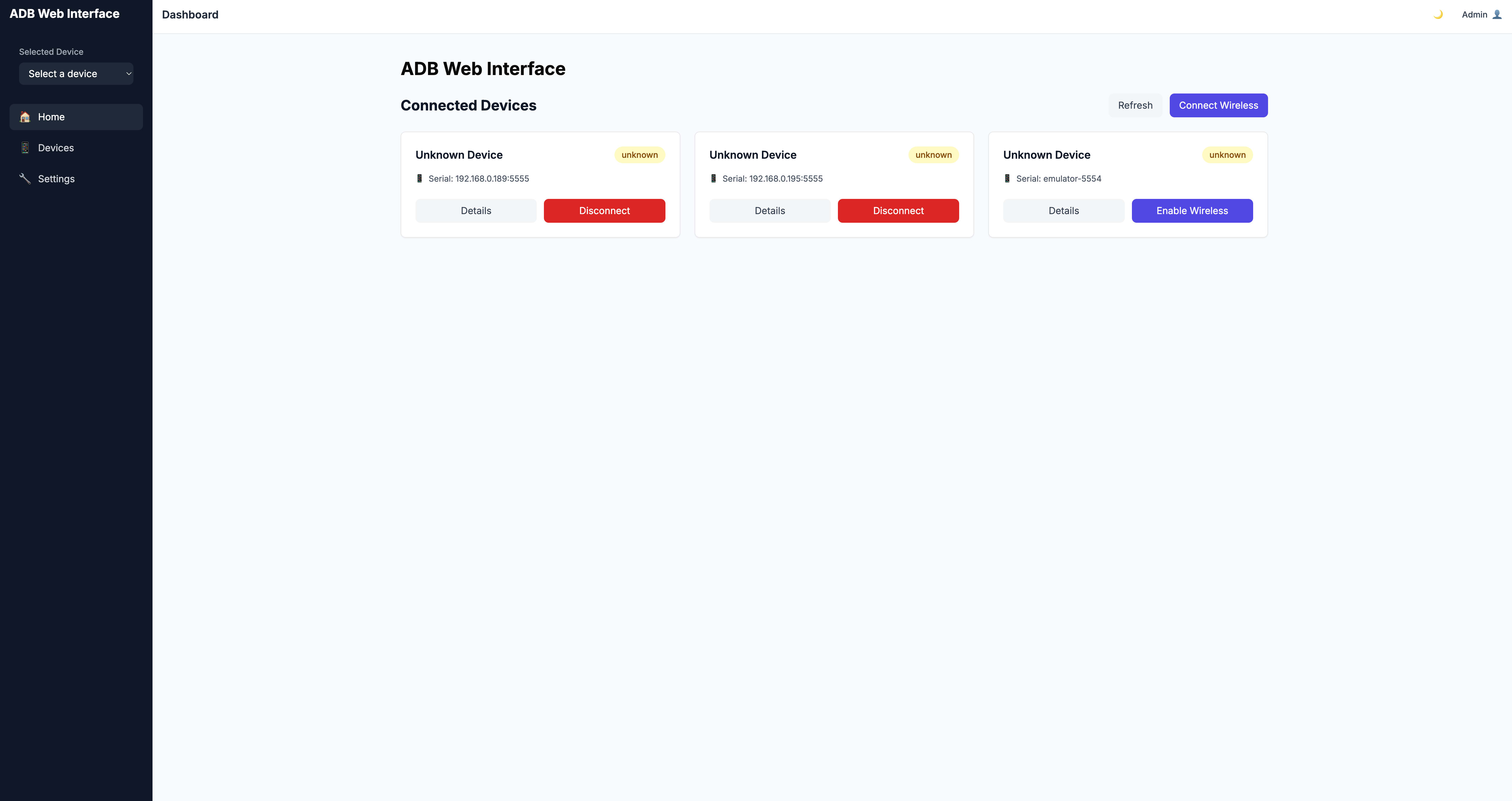 ADB Web Interface Screenshot 1