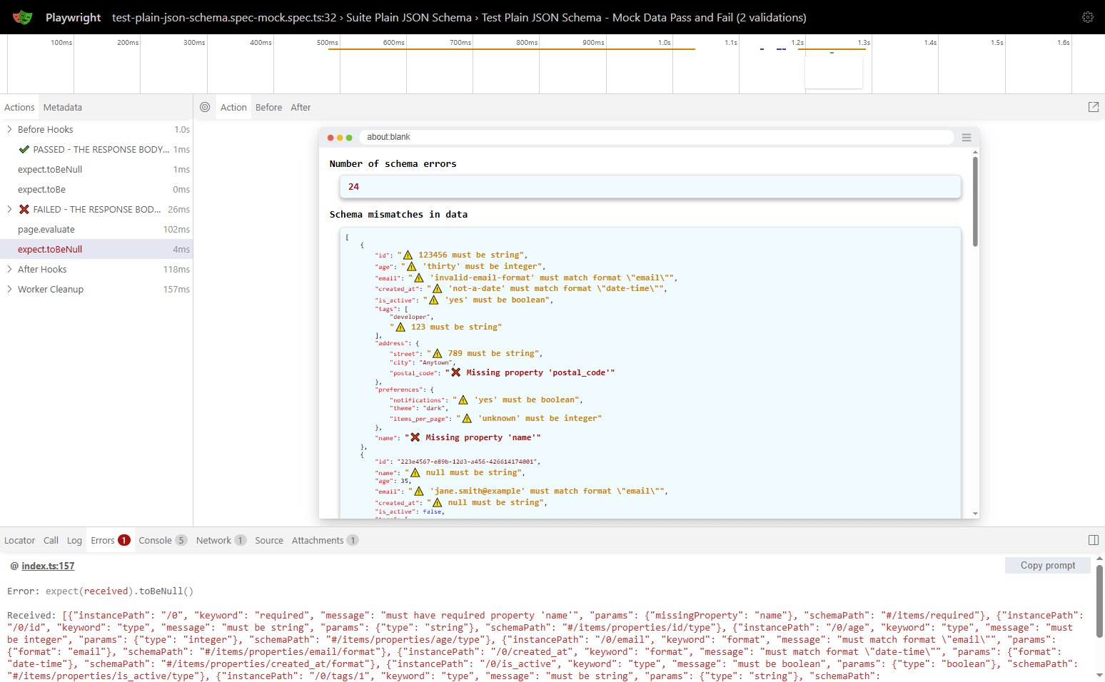 Schema Validation Details in Trace Viewer - Using Playwright Standard API request