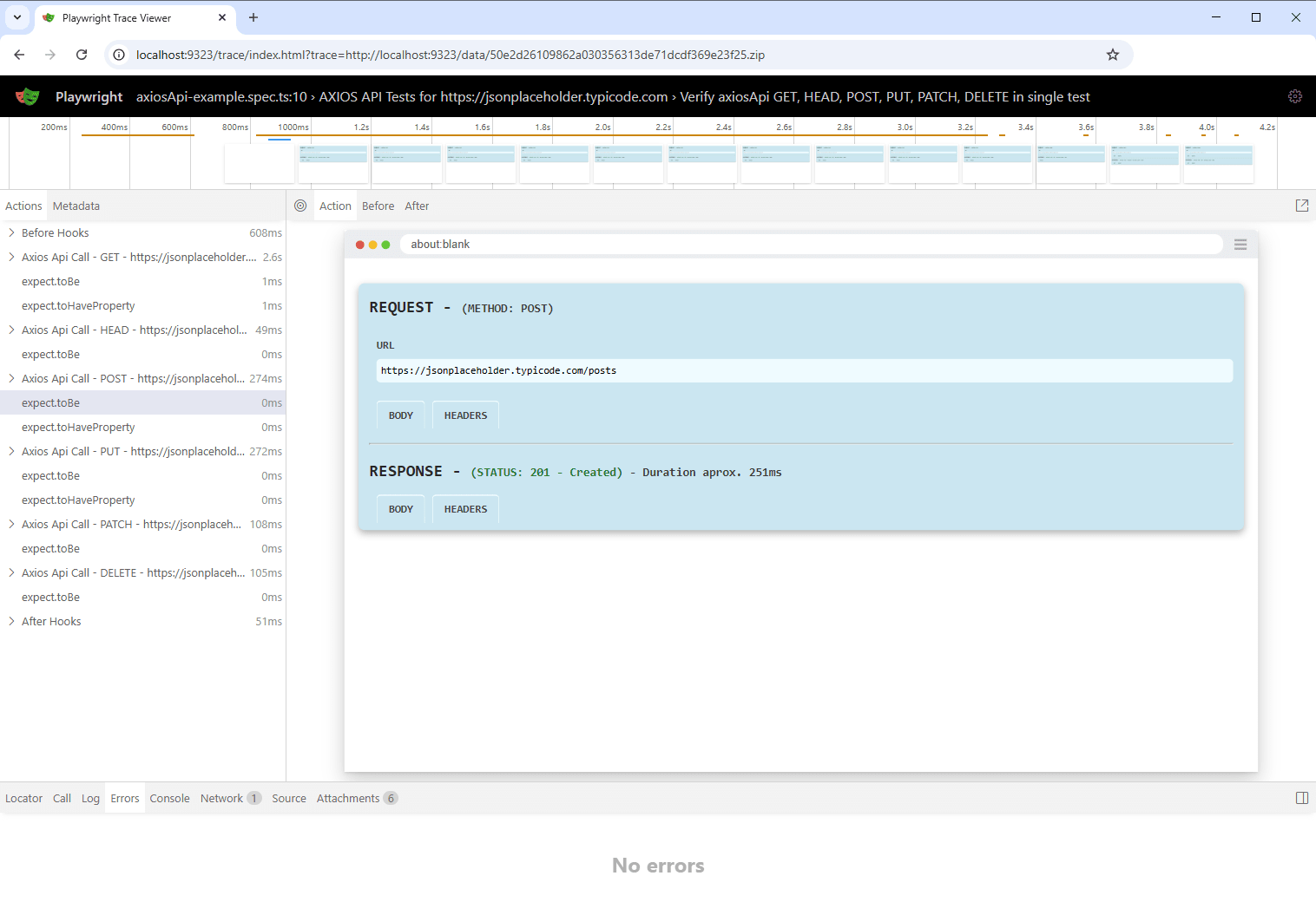Details of an API request, along with its response, are included in the Trace Viewer