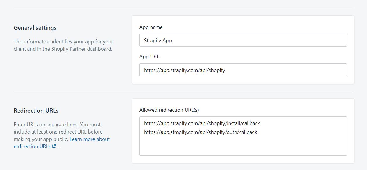 Screenshot illustrating how to configure the Shopify application