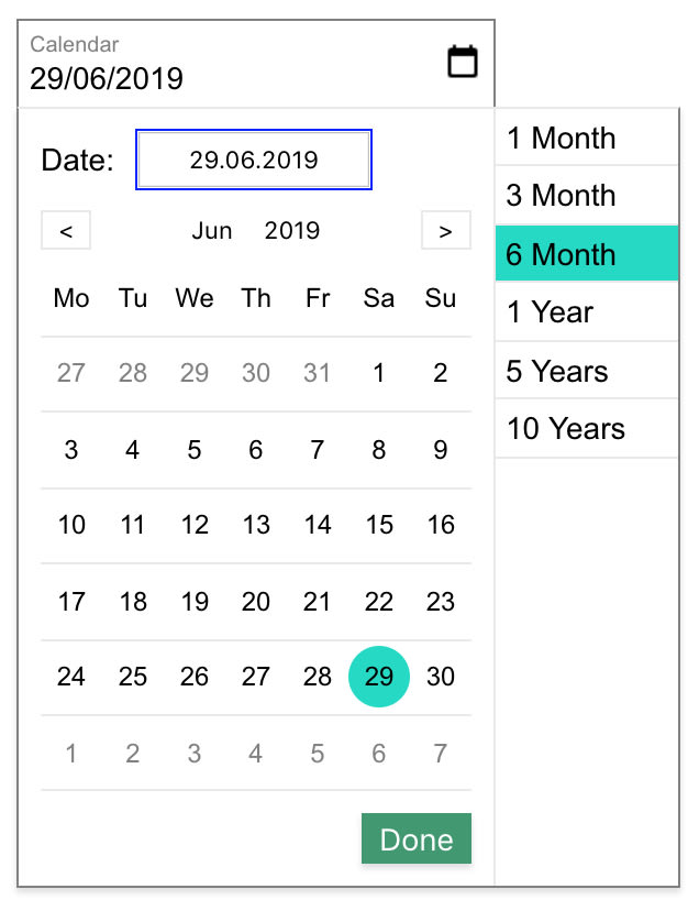 Single Calendar with Predefined Options