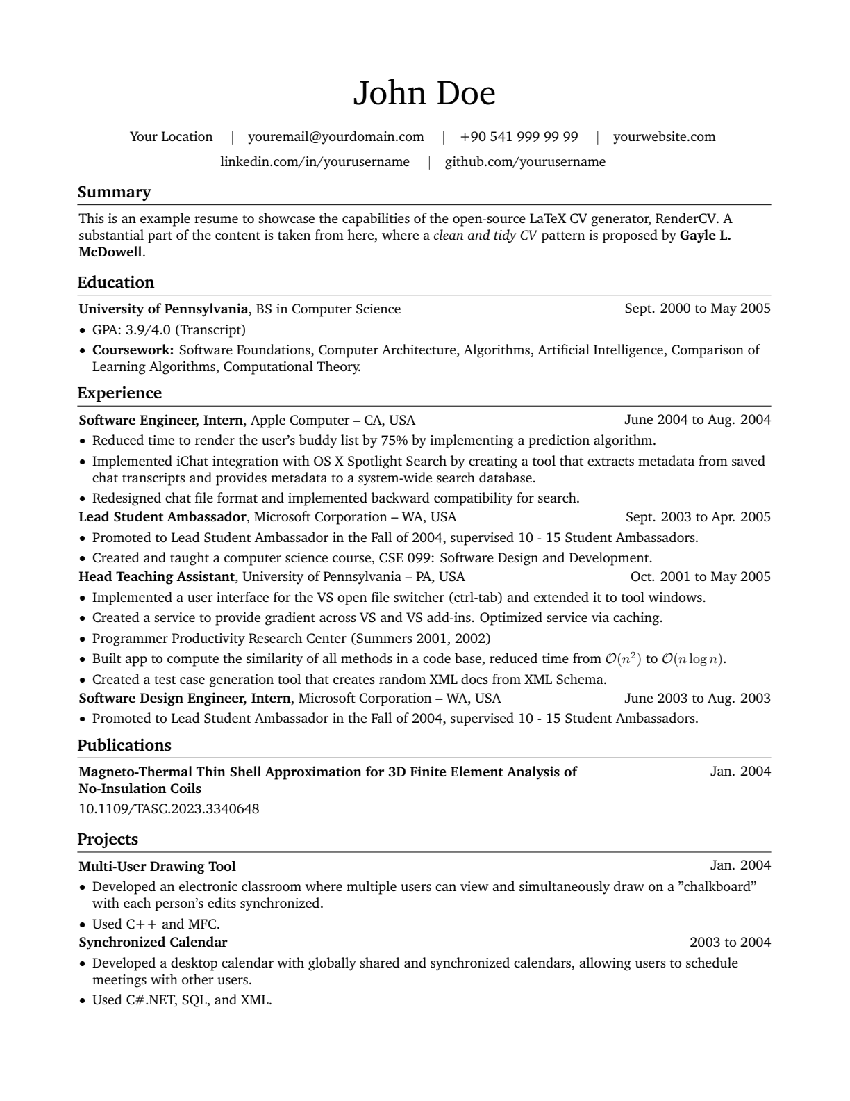 Engineeringresumes Theme Example of RenderCV