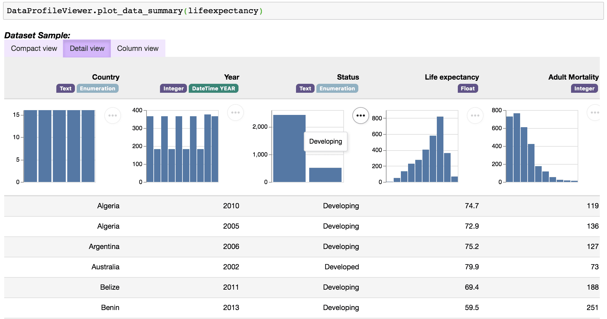 Data summary viewer