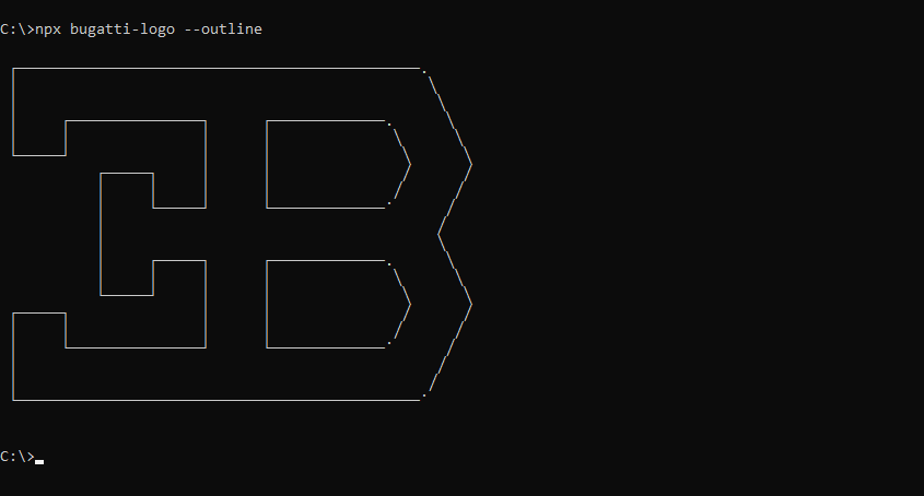 What bugatti-logo prints to the console