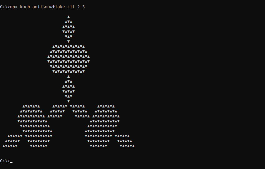 What koch-antisnowflake-cli prints to the console