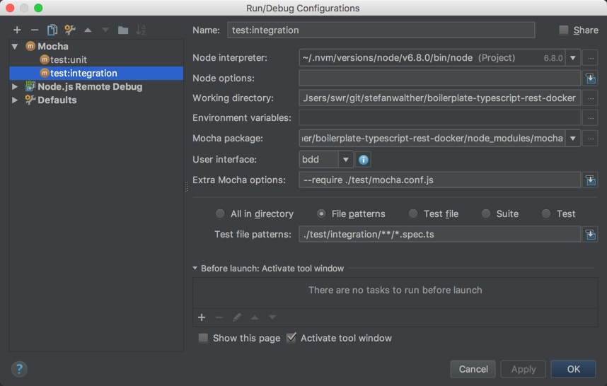 Configure Integration Tests in WebStorm