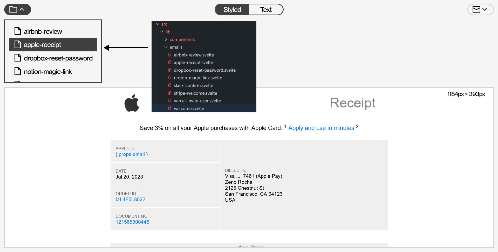 svelte-email-tailwind-preview-interface
