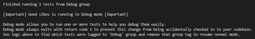 Debug mode disclaimer