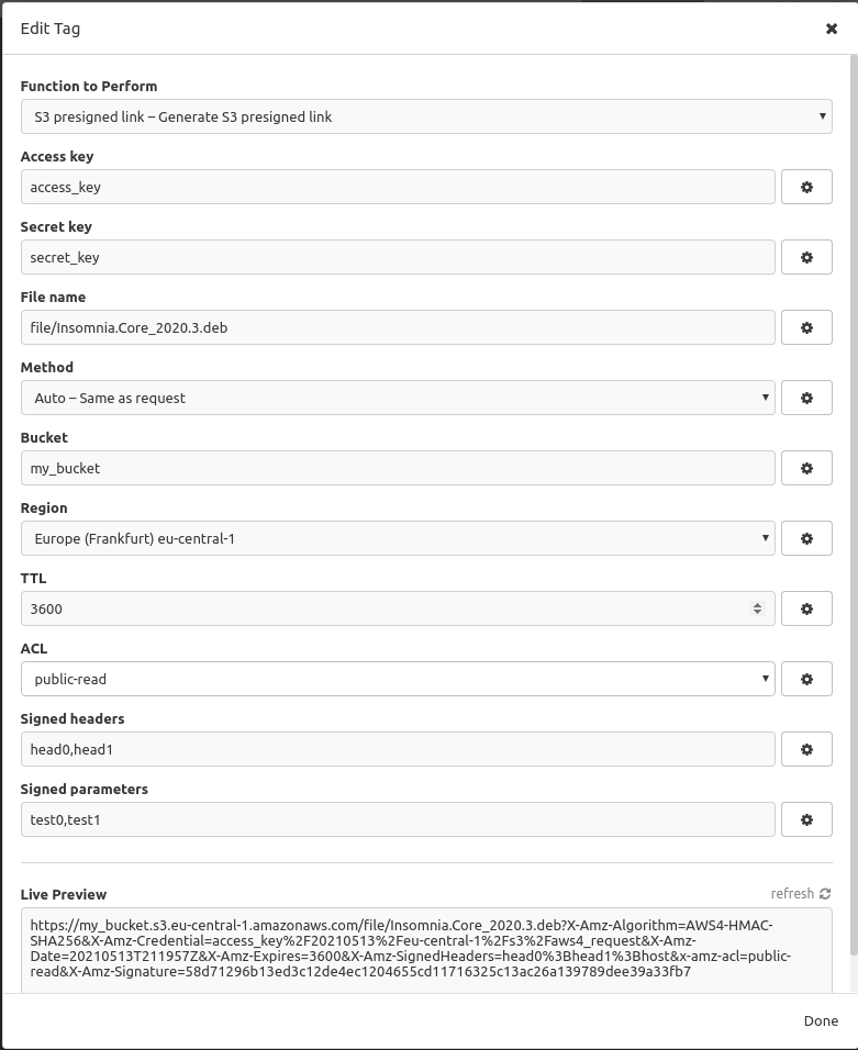 Insomnia Plugin: S3 Presigned Link Template Tag