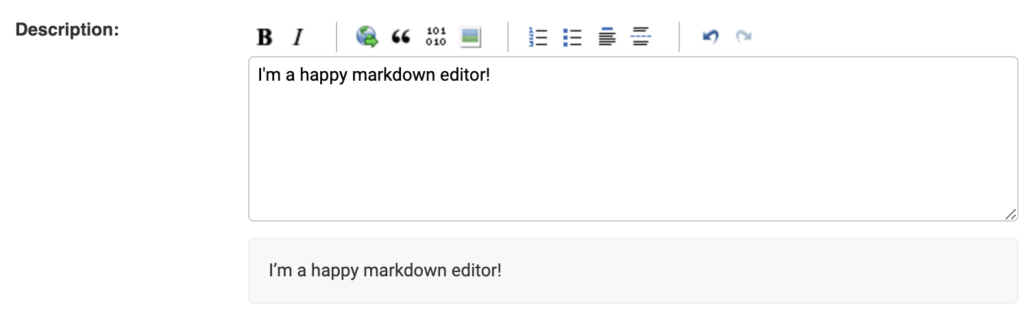 A screenshot of Pagedown in Django's admin Screenshot of Django Admin with Pagedown initialised