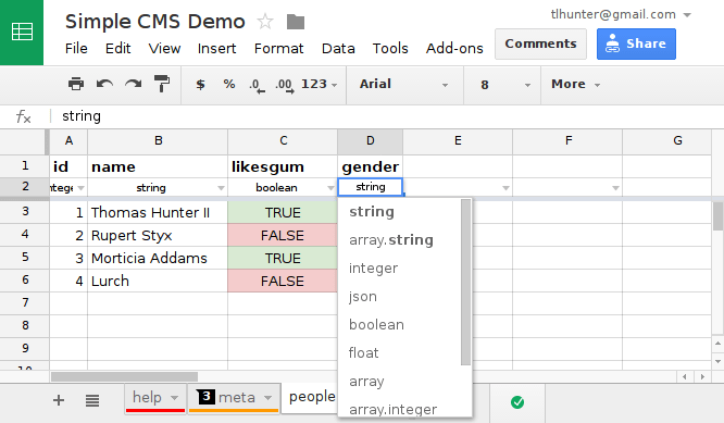 Grille Spreadsheet Screenshot